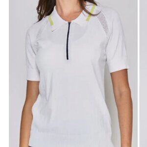 L’ETOILE SPORT knit jersey zip front polo shirt golf tennis pickleball  sz L